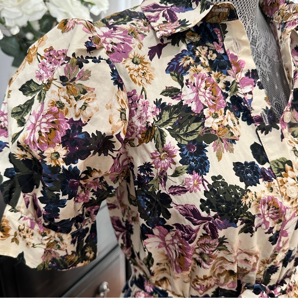 Who What Wear Puff Sleeve Floral Button Front Dress XS Belted Pockets Size XS/S - Picture 5 of 16